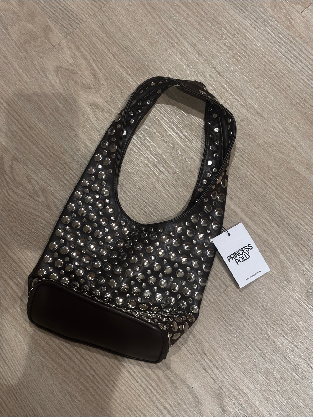 Princess Polly Brown Studded Hobo Shoulder Bag